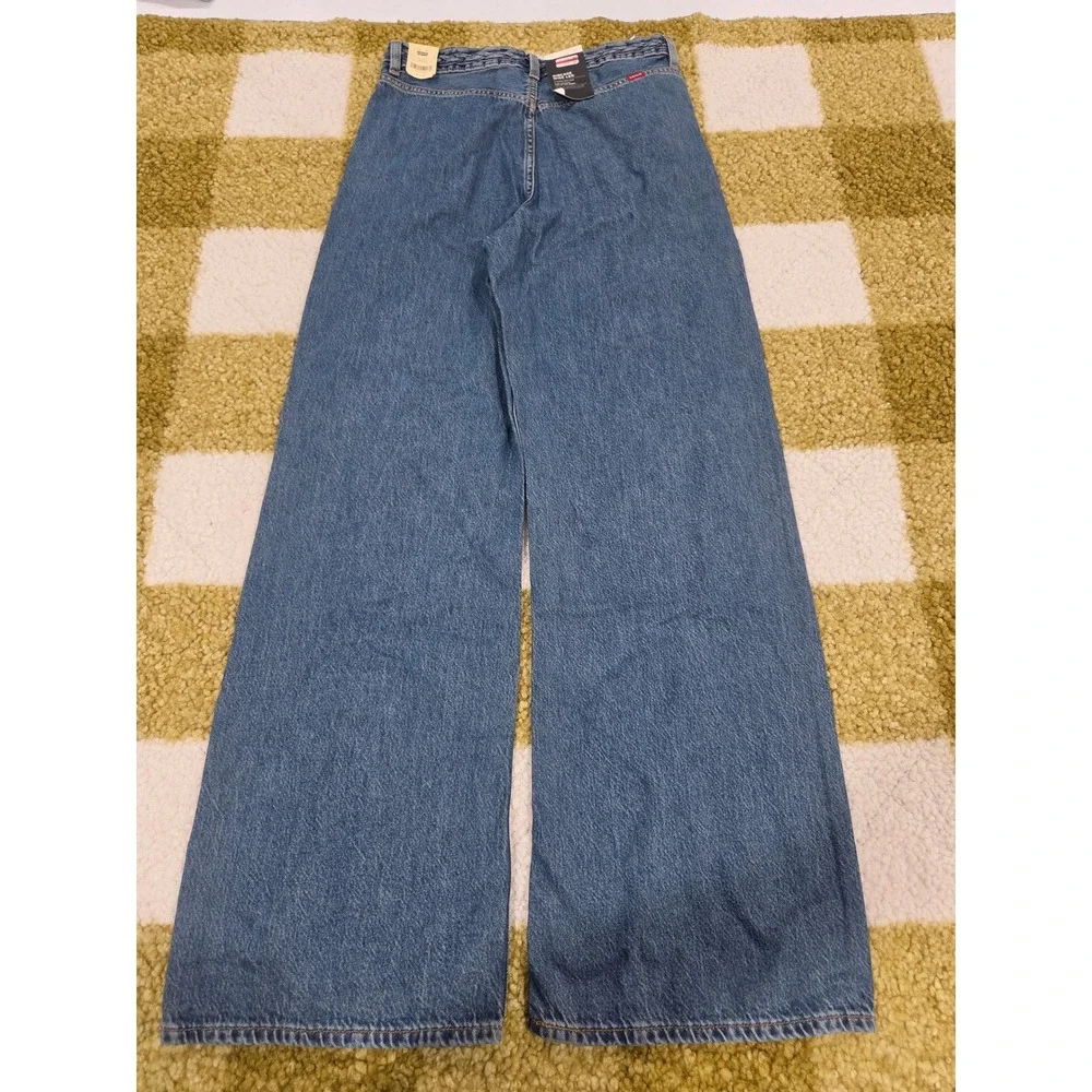 Levis Ribcage Wide Leg Braided Waist Jeans Medium Wash 28x32 001US0000 NEW